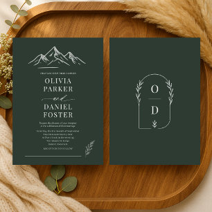 Rustic Mountains Outdoor Forest Green Wedding Invitation