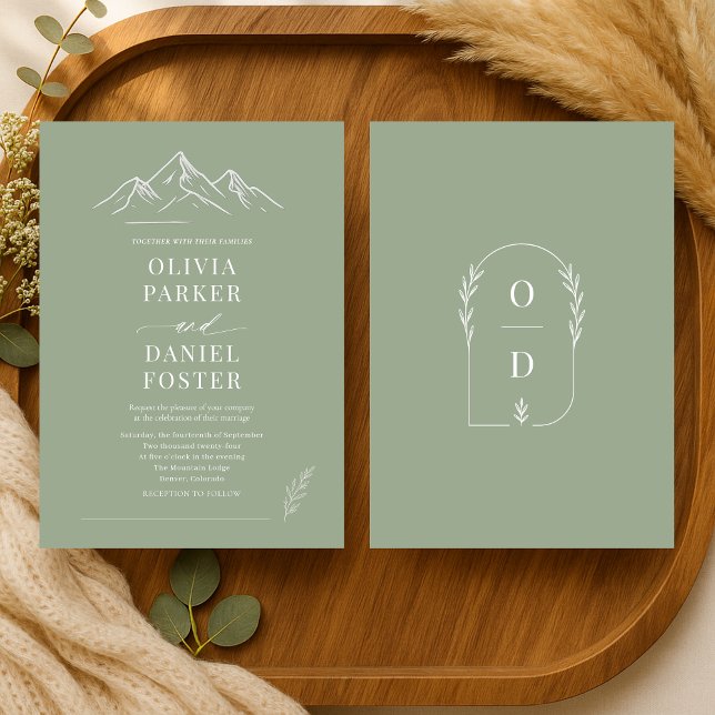 Rustic Mountains Outdoor Sage Green Wedding Invitation (Creator Uploaded)