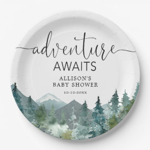 Rustic mountains outdoor theme forest woods paper plate
