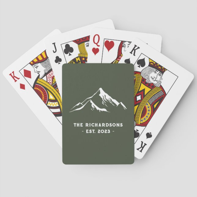 Rustic Mountains Personalized Family Name Lake Ski Playing Cards (Back)