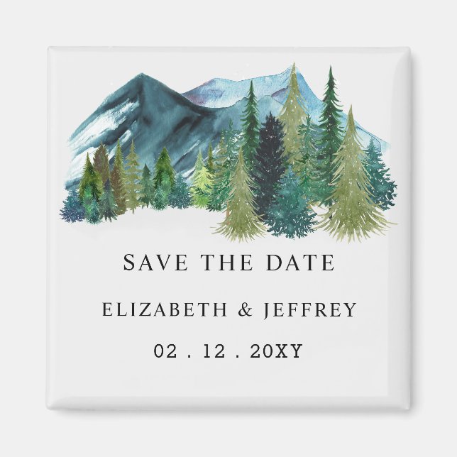 Rustic Mountains Pine Save The Date Magnet (Front)