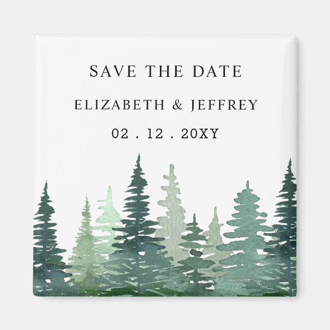 Rustic Mountains Pine Save The Date Magnet (Front)
