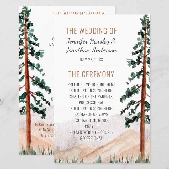 Rustic Mountains Pine Trees Fog Wedding Program (Front/Back)