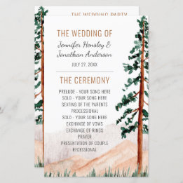 Rustic Mountains Pine Trees Fog Wedding Program
