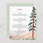 Rustic Mountains Pine Trees Landscape Menu<br><div class="desc">Rustic but elegant at the same time. Tall pines, grasses, fog, and mountains - perfect for a rustic wedding in your favourite cabin or mountain resort or in your own backyard. The back of the card is pale forest green. *** - NOTE - *** If you need help with this...</div>