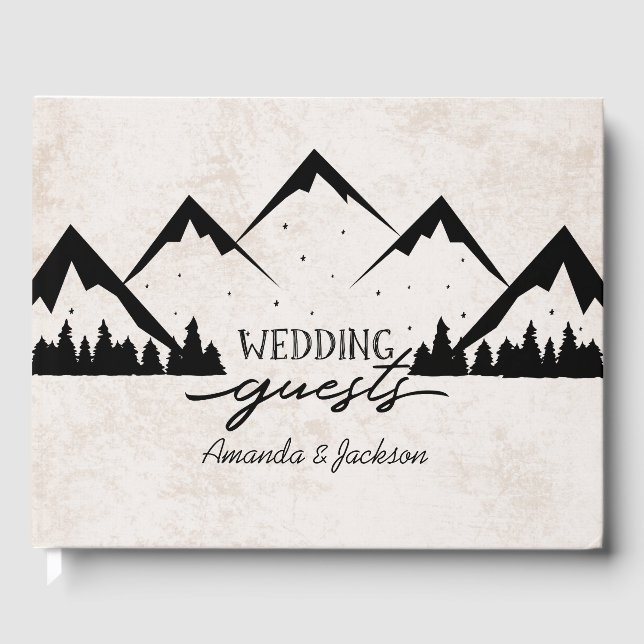 Rustic Mountains & Pine Trees Wedding Monogram Guest Book (Front)