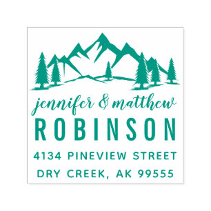 Rustic Mountains & Pines Wedding Return Address Self-inking Stamp