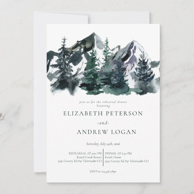  Rustic Mountains | Rehearsal Dinner Invitation (Front)