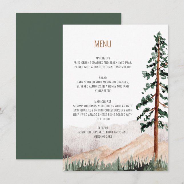 Rustic Mountains Trees Landscape Wedding Menu Invitation (Front/Back)