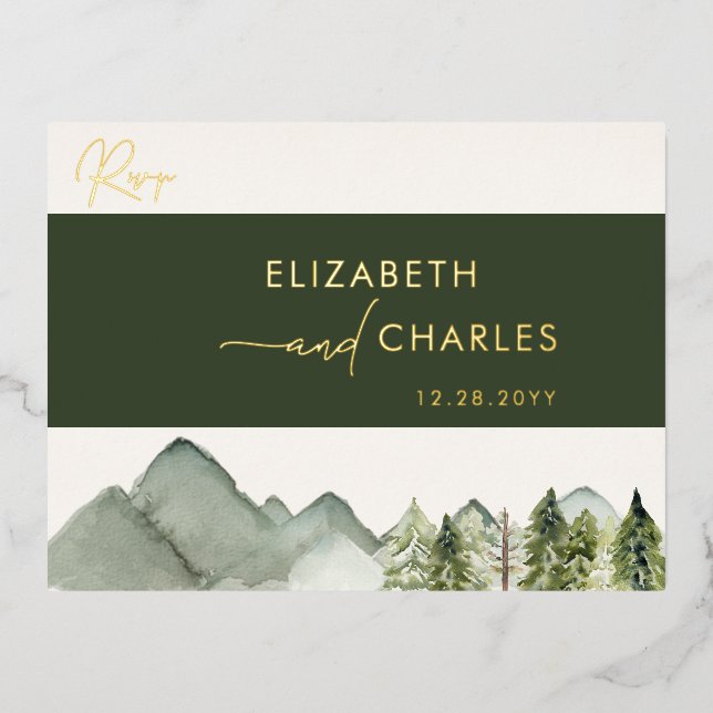 Rustic Mountains Trees Modern Elegant RSVP Cards (Front)