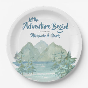 Rustic Mountains Watercolor Adventure Baby Shower Paper Plate