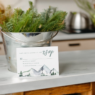Rustic Mountains Watercolor Wedding RSVP Card