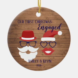 Rustic Moustache Lips funny 1st Engaged Christmas Ceramic Ornament