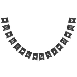 Rustic Mr and Mrs Black Chalkboard Custom Initial Bunting Flags