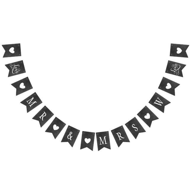 Rustic Mr and Mrs Black Chalkboard Custom Initial Bunting Flags (All)