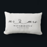 Rustic Mr. and Mrs.  Newlywed Wedding Gift Lumbar Pillow<br><div class="desc">Make your gift to the newlyweds memorable with this sweet calligraphy Mr and Mrs calligraphy font with a heart bouquet,  against a burlap-effect background.  Easily personalize with name and date of choice.</div>