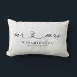 Rustic Mr. and Mrs.  Newlywed Wedding Gift Lumbar Pillow<br><div class="desc">Make your gift to the newlyweds memorable with this sweet calligraphy Mr and Mrs calligraphy font with a heart bouquet,  against a burlap-effect background.  Easily personalize with name and date of choice.</div>