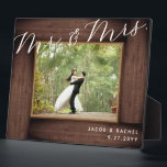 Rustic Mr. & Mrs. Elegant Script Wedding Photo Plaque<br><div class="desc">This design features a faux rustic wood "frame" and elegant script text. Click the customize button for more flexibility in modifying the text. Variations of this design, different paper types, as well as coordinating products are available in our shop, zazzle.com/store/doodlelulu. Contact us if you need this design applied to a...</div>