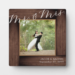 Rustic Mr. & Mrs. Wedding Elegant Script Photo Plaque
