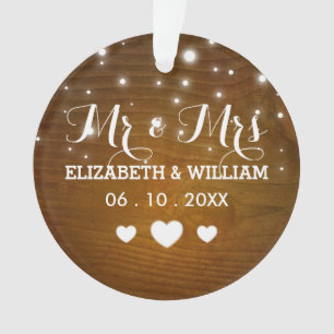 Rustic Mr & Mrs Wedding Hearts Christmas Ornament
