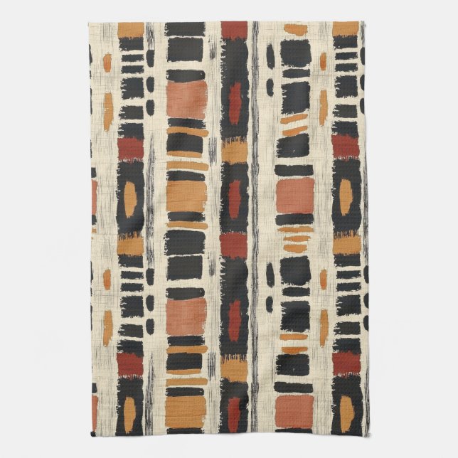 Rustic Mudcloth Geometric Pattern (1) Kitchen Towel (Vertical)