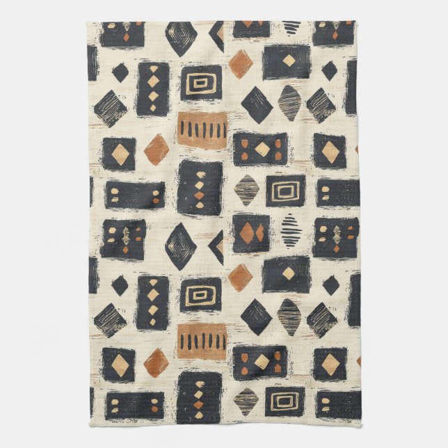 Rustic Mudcloth Geometric Pattern (2) Kitchen Towel (Vertical)