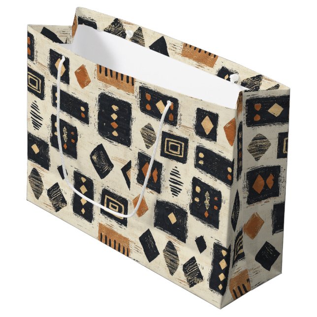 Rustic Mudcloth Geometric Pattern (2) Large Gift Bag (Front Angled)