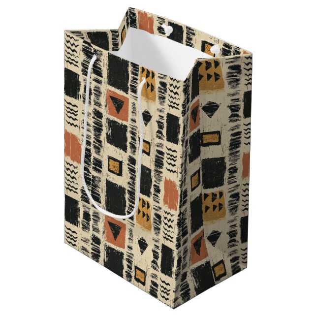 Rustic Mudcloth Geometric Pattern (2) Medium Gift Bag (Front Angled)