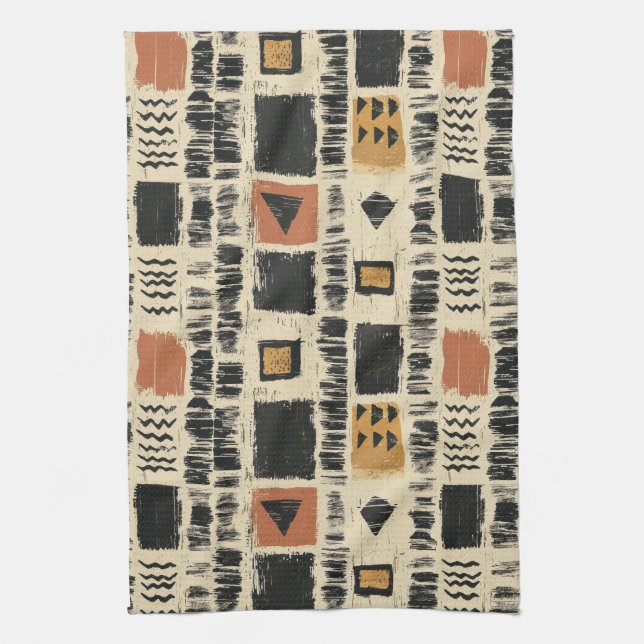Rustic Mudcloth Geometric Pattern (3) Kitchen Towel (Vertical)
