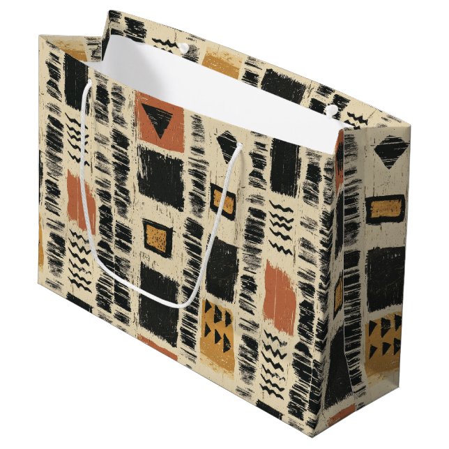Rustic Mudcloth Geometric Pattern (3) Large Gift Bag (Front Angled)
