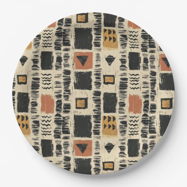 Rustic Mudcloth Geometric Pattern (3) Paper Plate (Front)