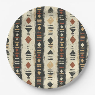 Rustic Mudcloth Geometric Pattern (4) Paper Plate