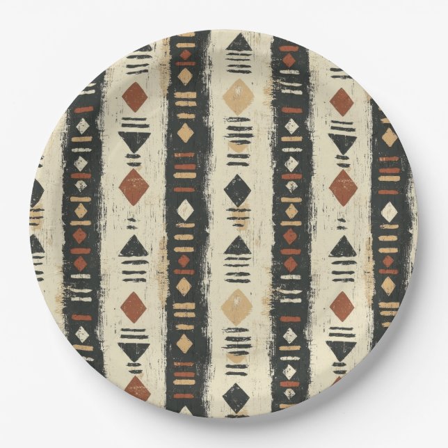 Rustic Mudcloth Geometric Pattern (4) Paper Plate (Front)