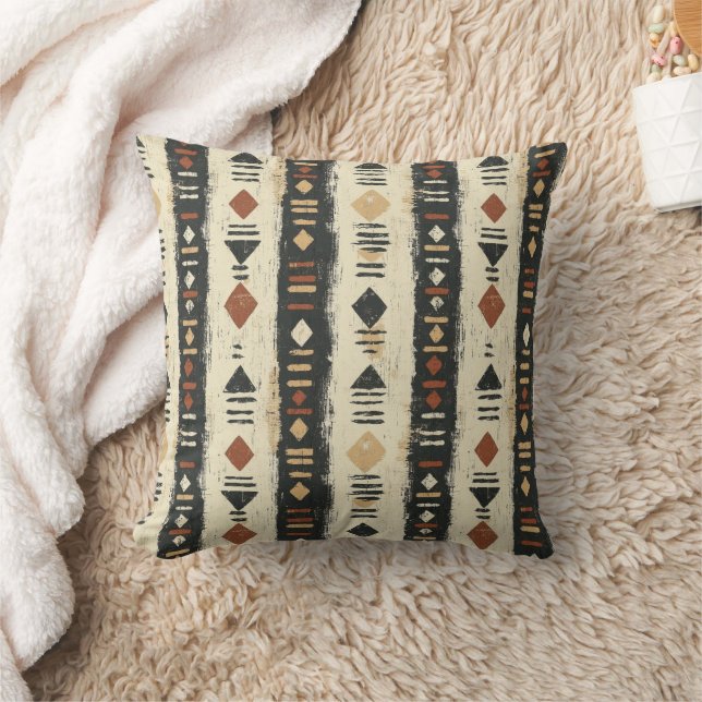 Rustic Mudcloth Geometric Pattern (4) Throw Pillow (Blanket)