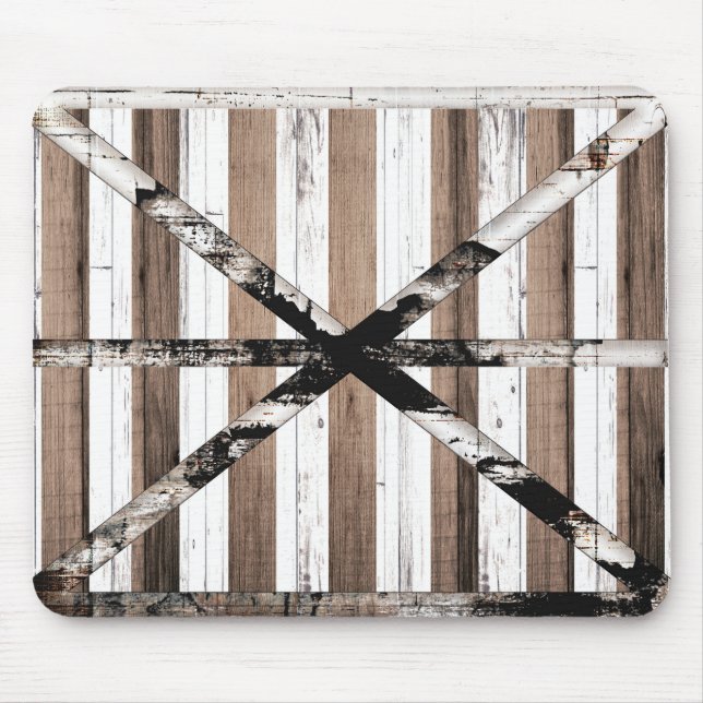 Rustic Multi Wood White & Brown Barn Door Mouse Pad (Front)