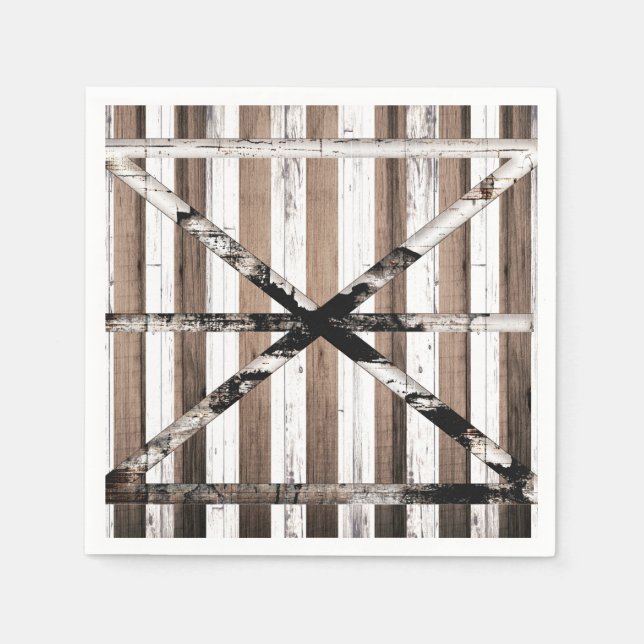 Rustic Multi Wood White & Brown Barn Door Napkin (Front)