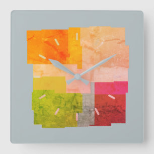 Rustic Multicolored Stripes Square Wall Clock