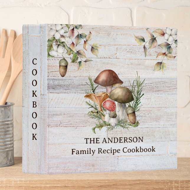 Rustic Mushroom and Leaves Family Recipe Cookbook Binder (In situ)