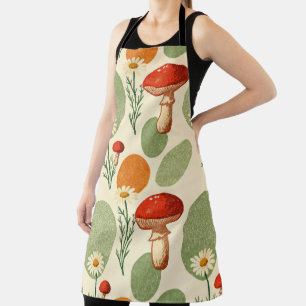 Rustic Mushroom & Daisy Watercolor Pattern Apron