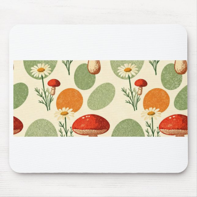 Rustic Mushroom & Daisy Watercolor Pattern Mouse Pad (Front)