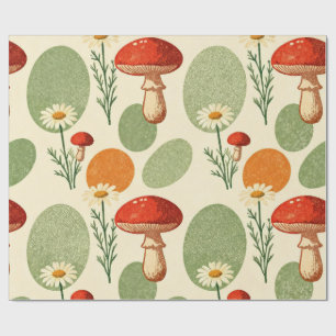Rustic Mushroom & Daisy Watercolor Wrapping Paper