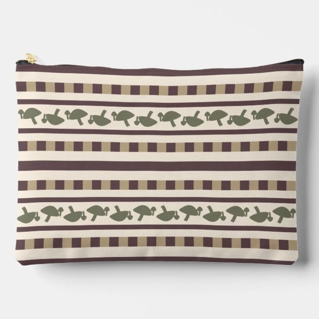 Rustic Mushroom Stripe Pattern Accessory Pouch (Front)