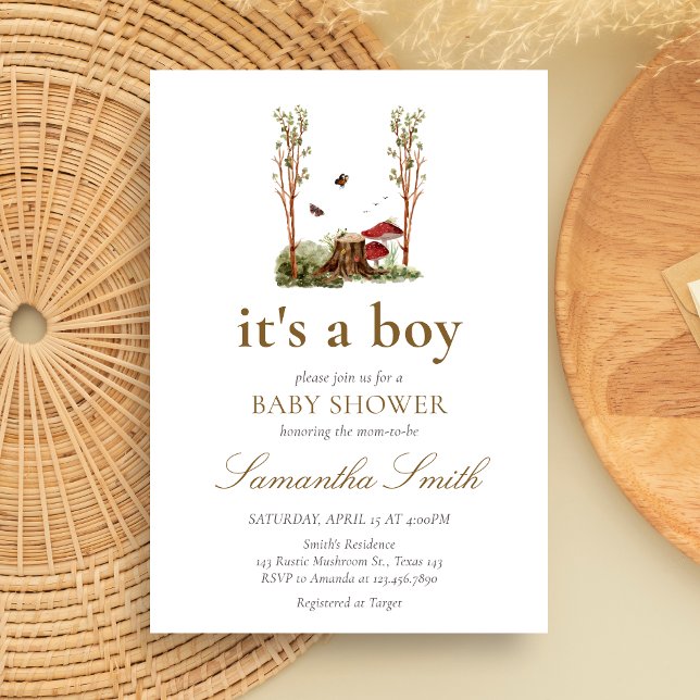 Rustic Mushroom Woodland Baby Shower Invitation (Mushroom Rustic Woodland Baby Shower Invitation)