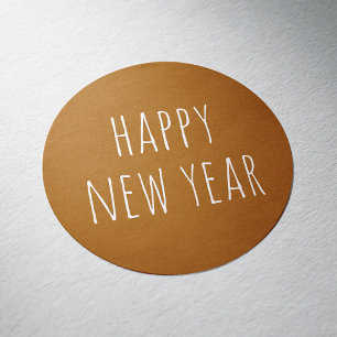 Rustic Mustard Brown New Year   Minimalist Holiday Classic Round Sticker