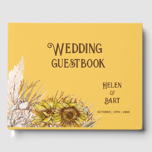 Rustic Mustard Sunflowers Guest Book (Front)