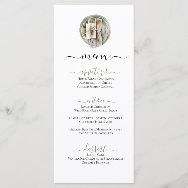 Rustic Muted Moss Green Place Setting Flat Menu (Front)