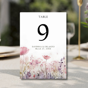 Rustic Muted Winter Wildflower Meadow Wedding Table Number