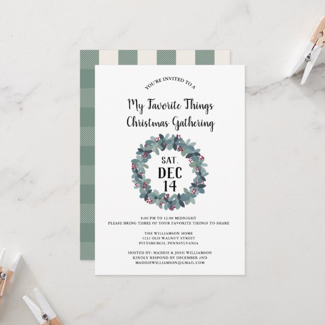 Rustic My Favourite Things Christmas Party  Invita Invitation (Front/Back In Situ)