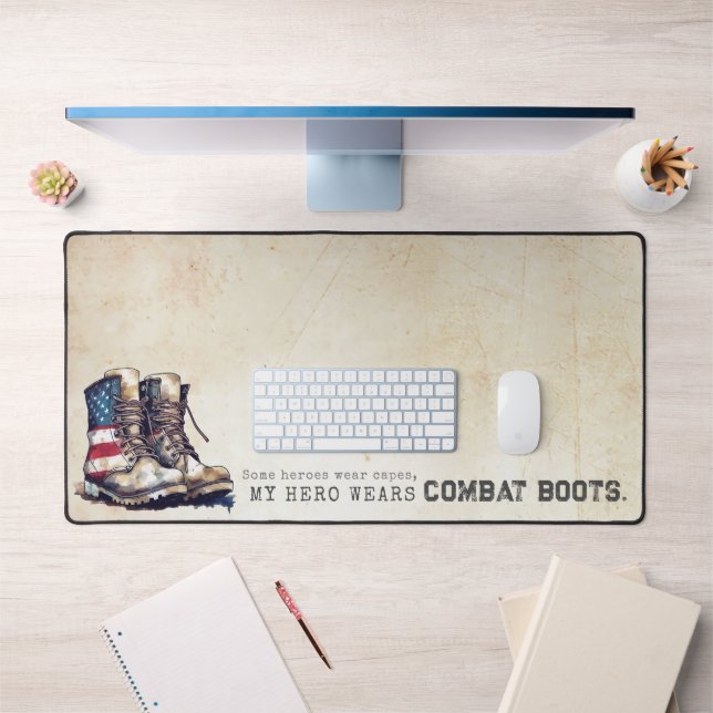 Rustic My Heart Wears Combat Boots Military Mom Desk Mat (Office 1)