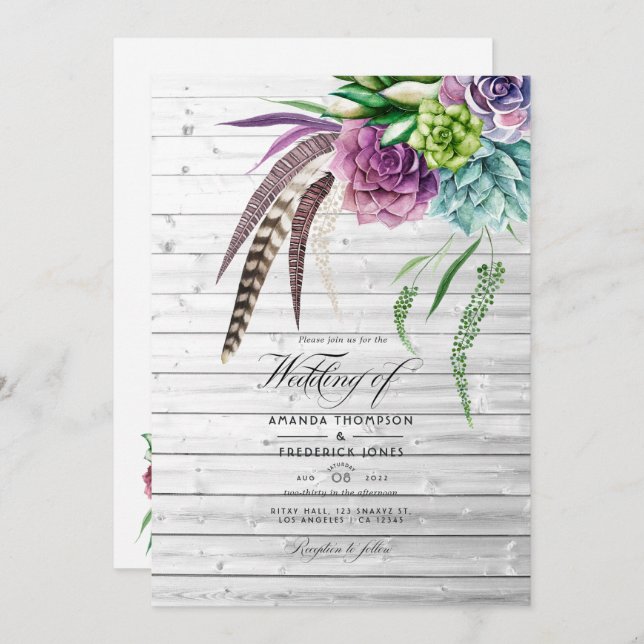 Rustic Mystical Boho Succulent Plants Wedding Invitation (Front/Back)